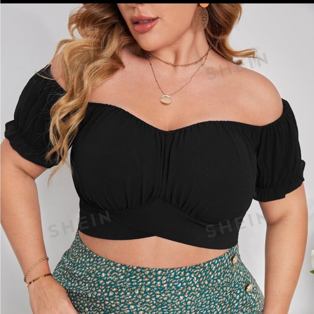 Plus Size Off shoulder Crop tie back Top SHEIN Curve 1X